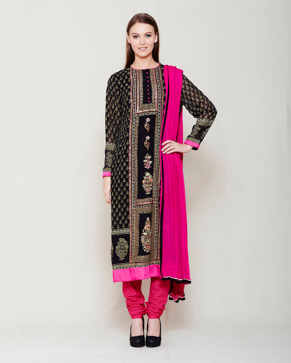 Black Beige Kurta Set.