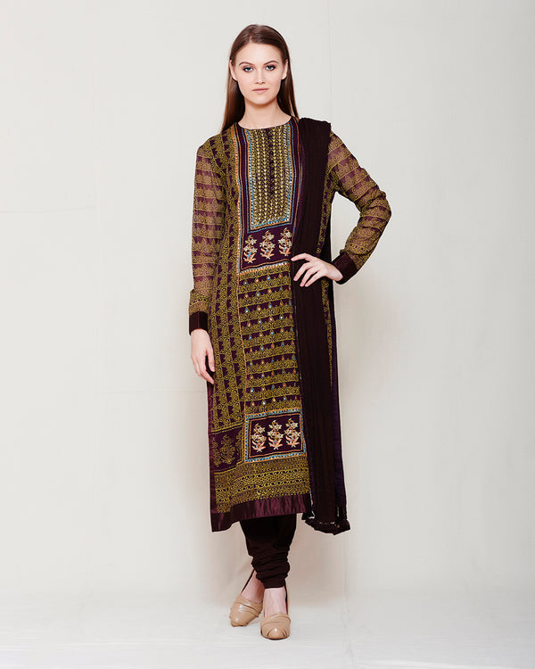 Dark Brown Kurta Set.