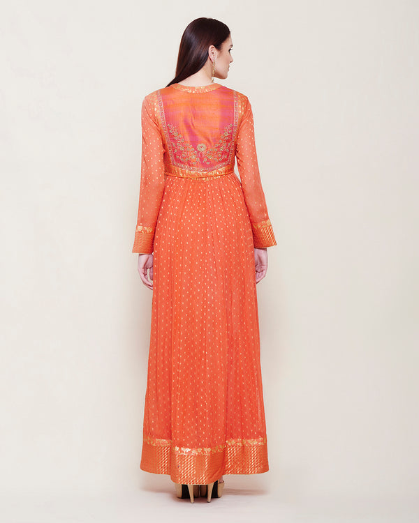 Orange Anarkali Set.