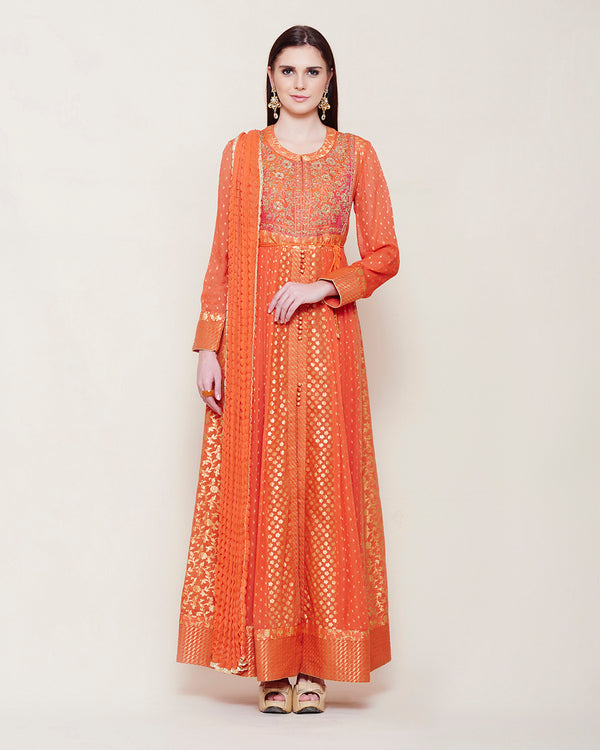 Orange Anarkali Set.