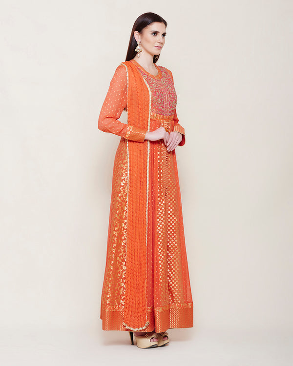 Orange Anarkali Set.