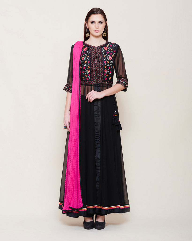 Buy Black Net Anarkali Suit With Resham Work Online - LSTV03089 | Andaaz  Fashion