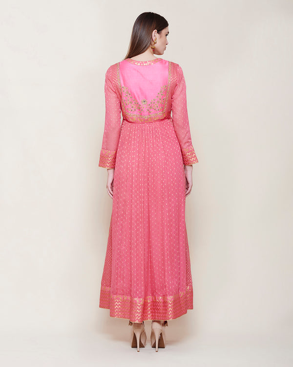 Dark Coral Pink Anarkali Set.