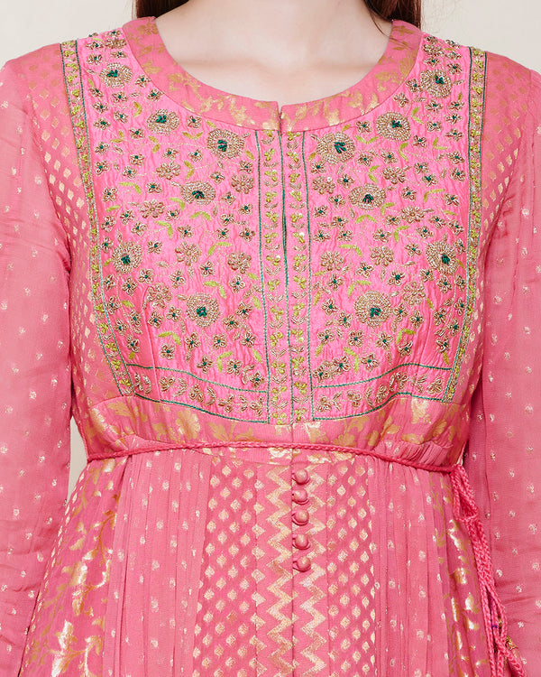 Dark Coral Pink Anarkali Set.