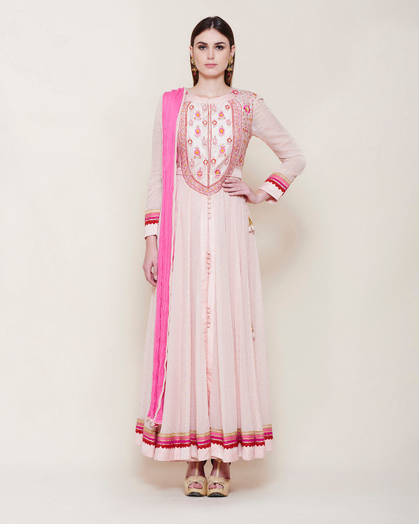 LIGHT PINK PETAL YOKE ANARKALI KURTA