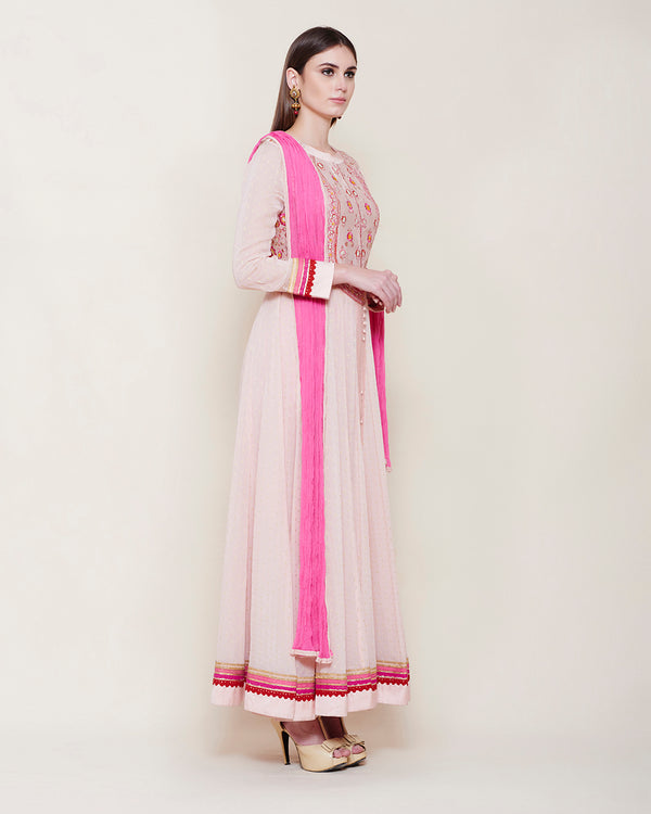 LIGHT PINK PETAL YOKE ANARKALI KURTA