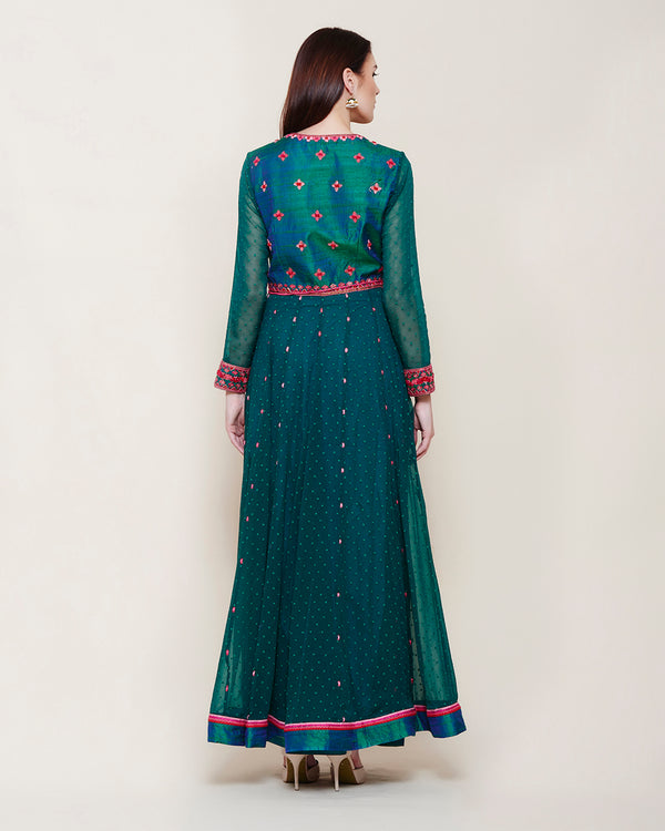 TEAL PINK LONG YOKE ANARKALI KURTA