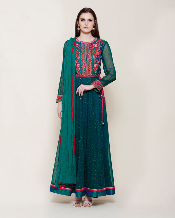 TEAL PINK LONG YOKE ANARKALI KURTA