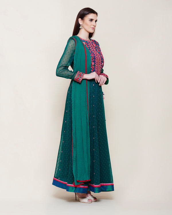 TEAL PINK LONG YOKE ANARKALI KURTA