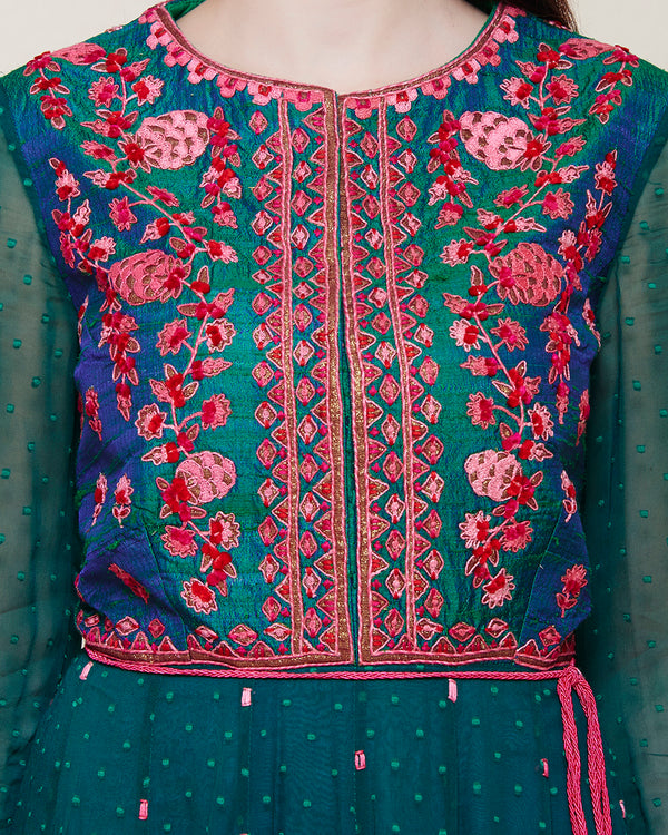 TEAL PINK LONG YOKE ANARKALI KURTA