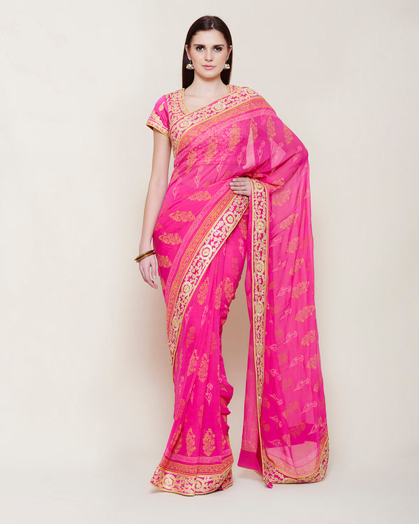 PINK YELLOW GOTA PRINTED SAREE