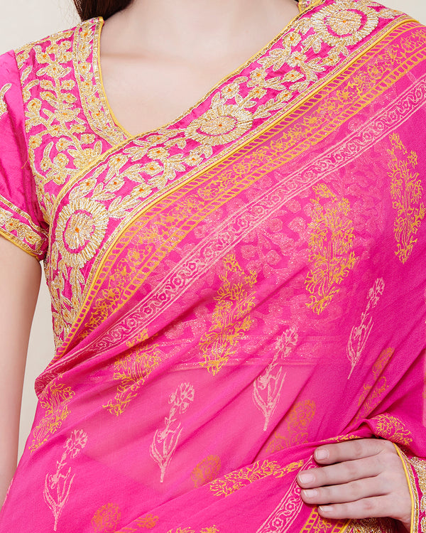 PINK YELLOW GOTA PRINTED SAREE