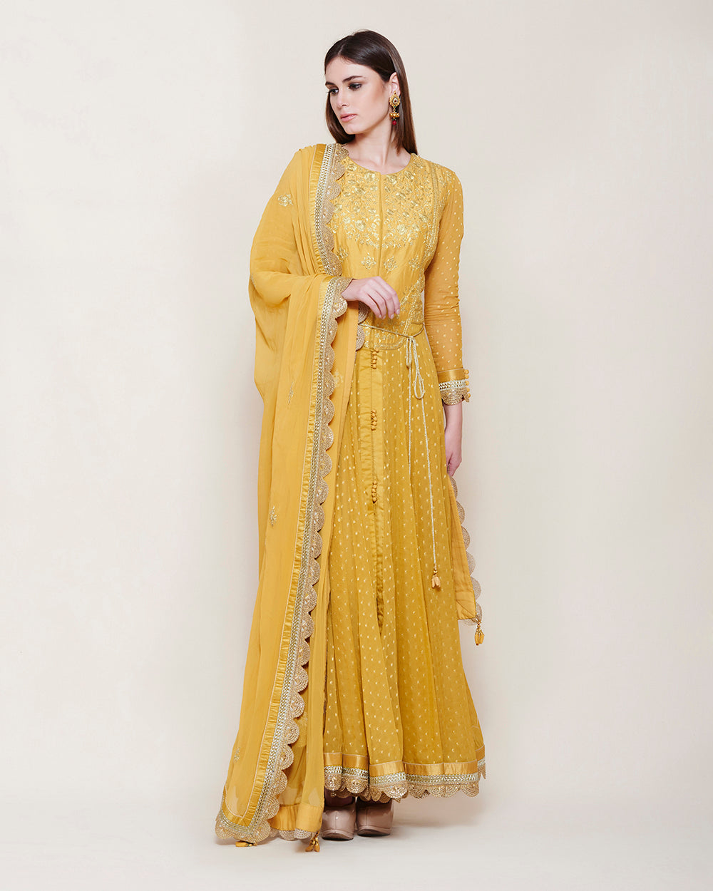 Mustard Yellow Embroidered Anarkali With Dupatta Design by Baidehi at  Pernias Pop Up Shop 2023