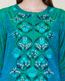 EMERALD GREEN BLUE EMBROIDERED SILK KURTA SET