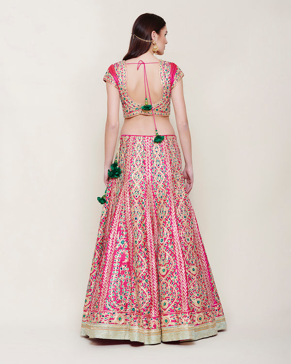 EMERALD PINK GREEN GOTA LEHENGA