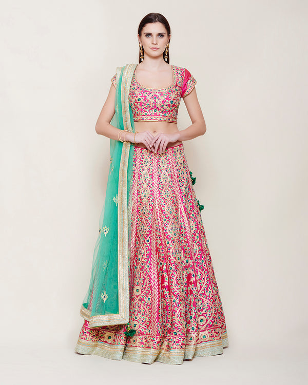 EMERALD PINK GREEN GOTA LEHENGA