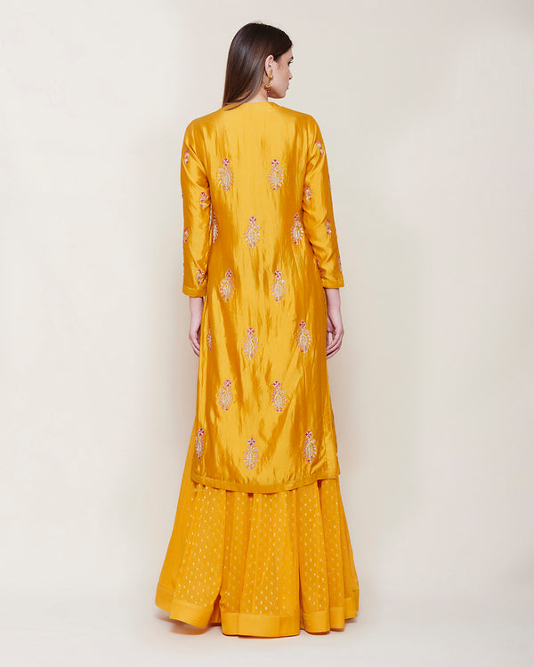 YELLOW ZARDOZI SILK KURTA LEHENGA