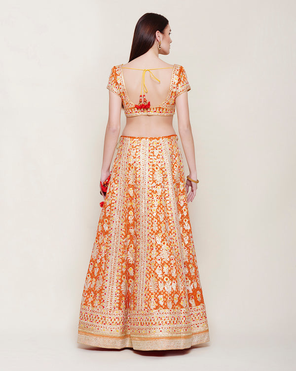 ORANGE BROCADE GOTA EMBROIDERED LEHENGA