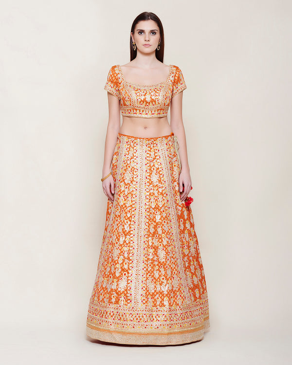 ORANGE BROCADE GOTA EMBROIDERED LEHENGA