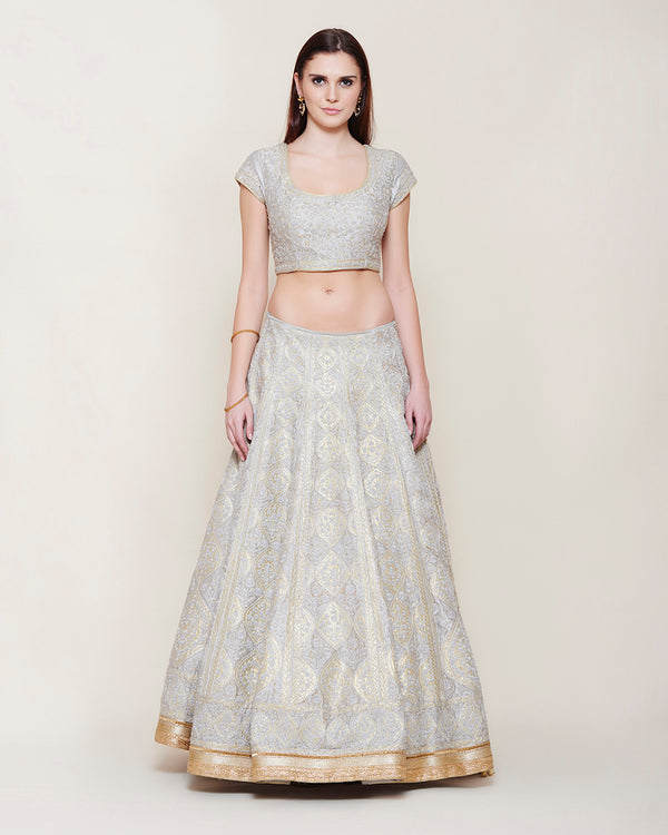 SILVER GREY GOLD DORI LEHENGA