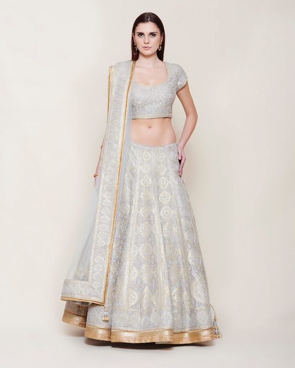 SILVER GREY GOLD DORI LEHENGA