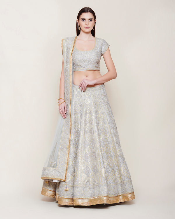 SILVER GREY GOLD DORI LEHENGA