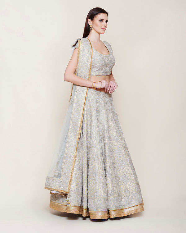 SILVER GREY GOLD DORI LEHENGA