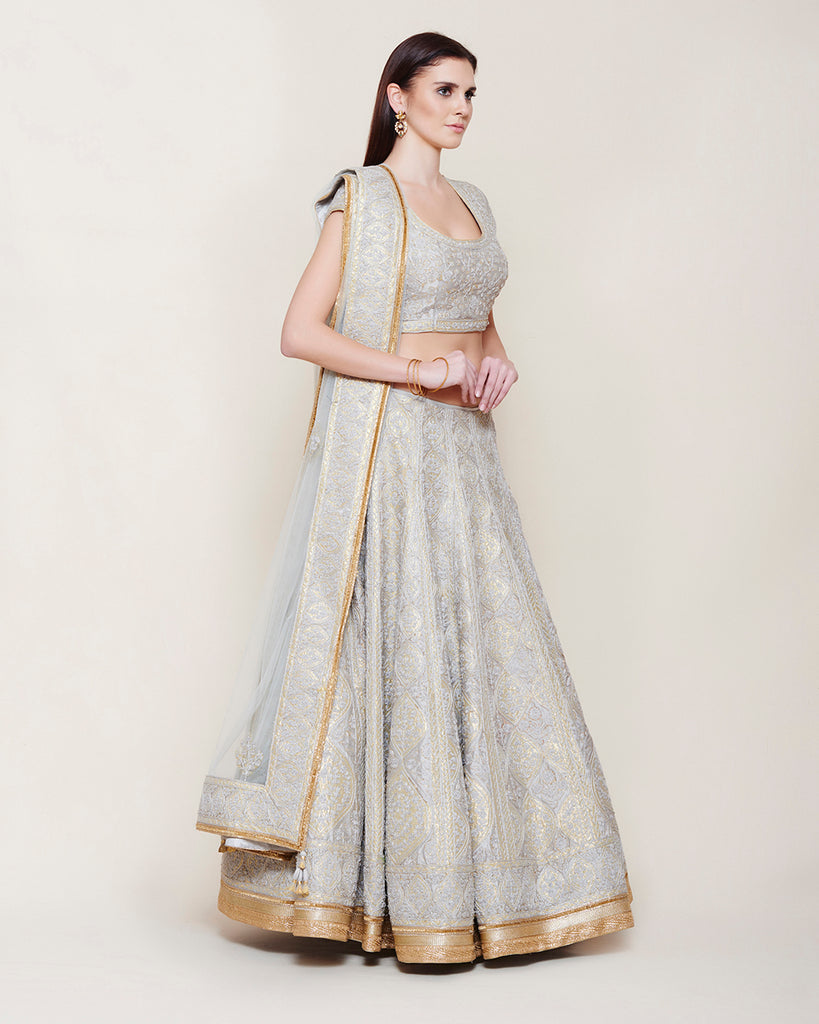Silver Grey Lehenga Gown for Pakistani Bridal Wear | Outfit
