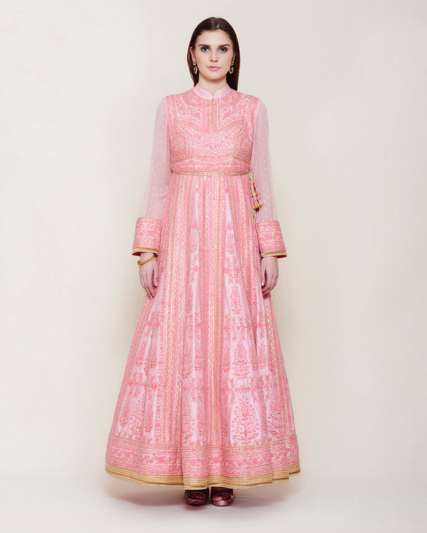 PINK THREAD WORK LONG ANARKALI