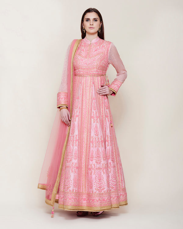 PINK THREAD WORK LONG ANARKALI