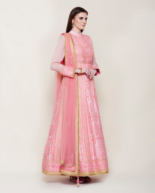 PINK THREAD WORK LONG ANARKALI