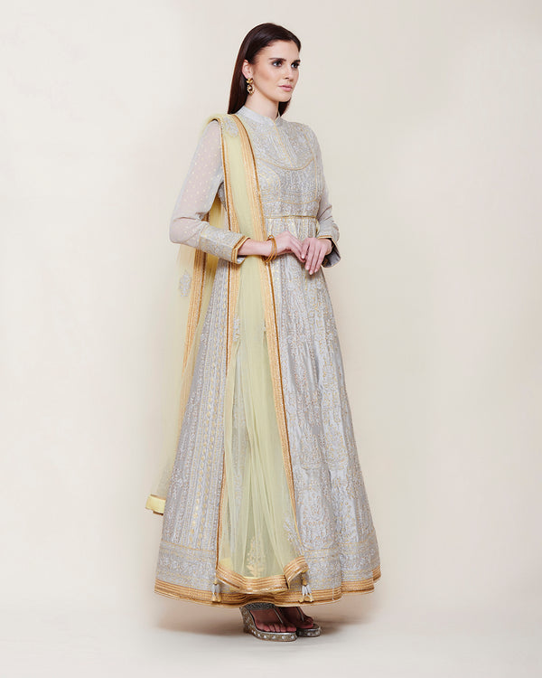 GREY THREAD WORK LONG ANARKALI