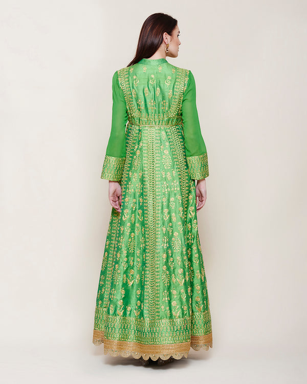 EMERALD GREEN GOLD DORI ANARKALI