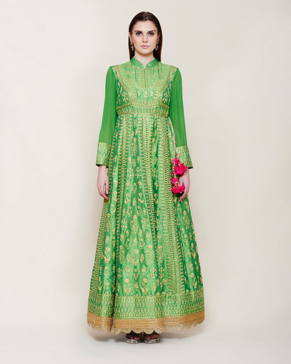 EMERALD GREEN GOLD DORI ANARKALI