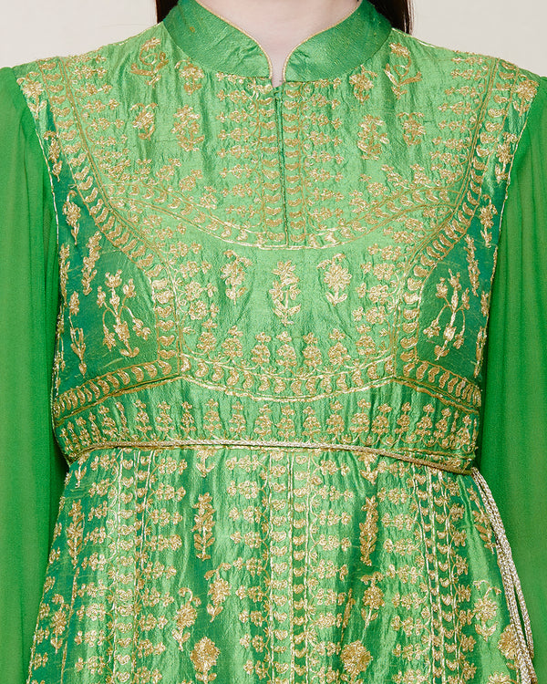 EMERALD GREEN GOLD DORI ANARKALI