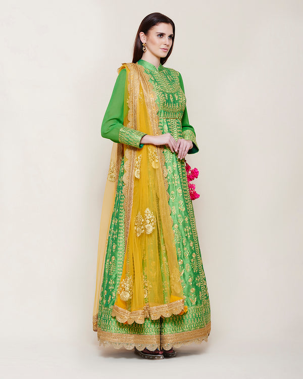 EMERALD GREEN GOLD DORI ANARKALI