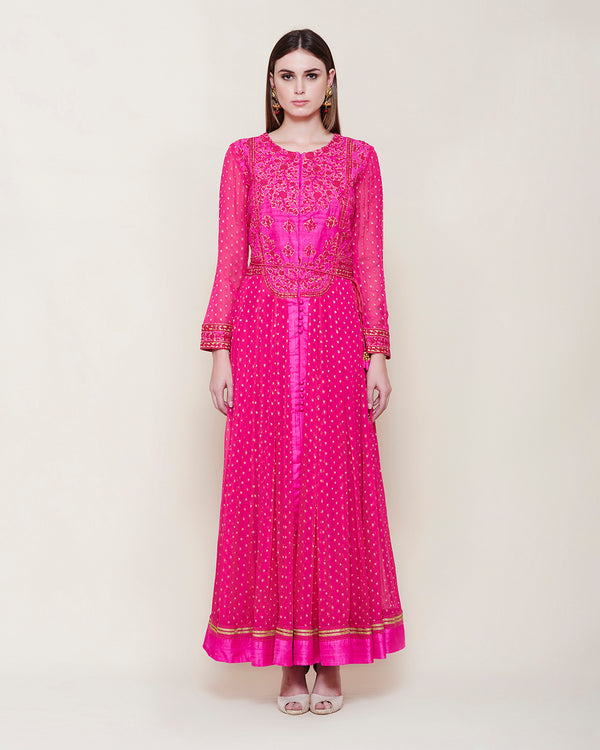 EMERALD PINK LONG YOKE ANARKALI KURTA