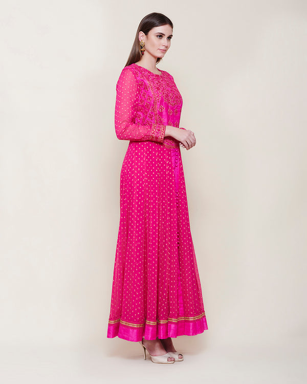 EMERALD PINK LONG YOKE ANARKALI KURTA