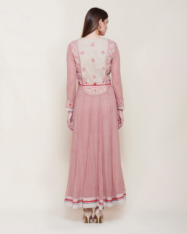 POWDER PINK RED LONG YOKE ANARKALI KURTA