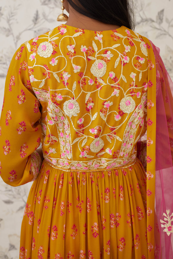 Mustard-Pink Anarkali Set.