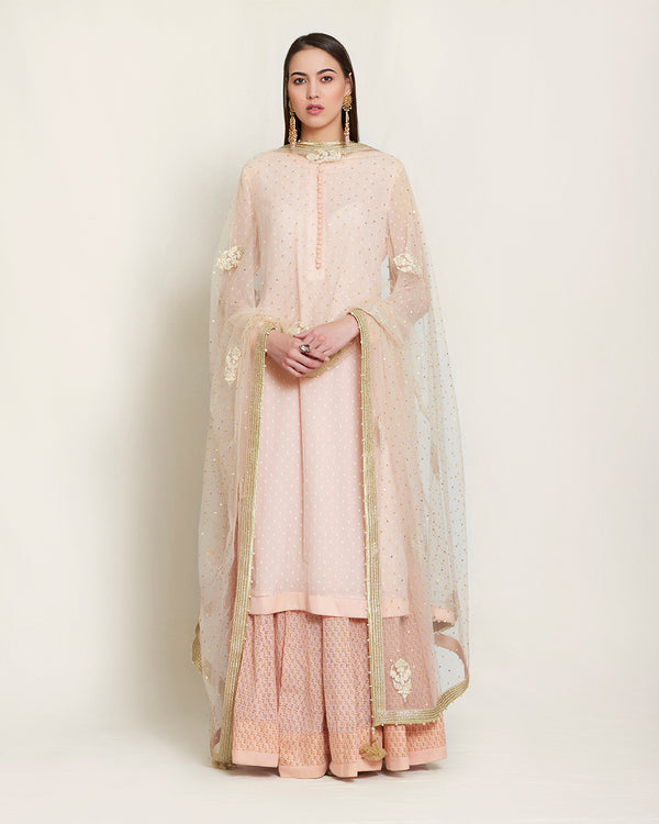 Peach pink kurta & skirt set.