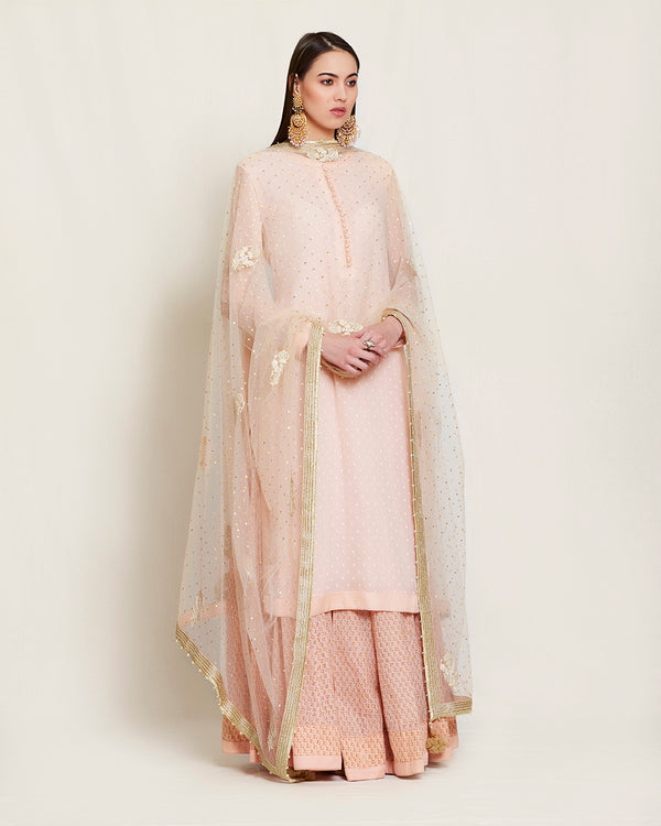 Peach pink kurta & skirt set.