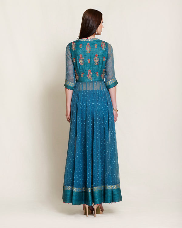 Teal Zardozi long kurta set