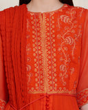 Brick red thread embroidered long kurta