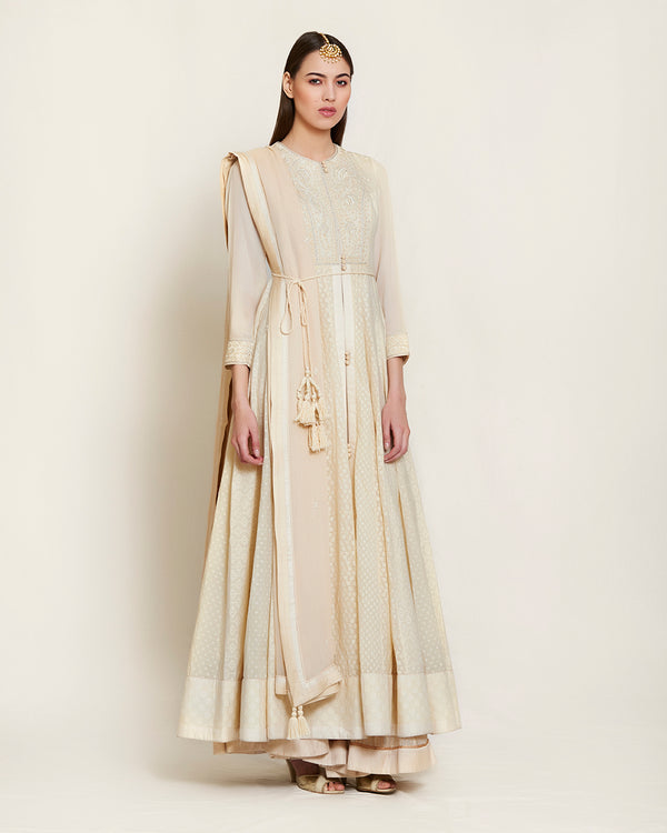 Ivory thread embroidered kurta skirt set