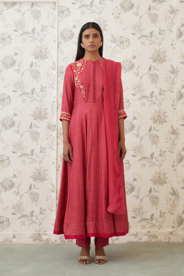 Coral Anarkali Set.