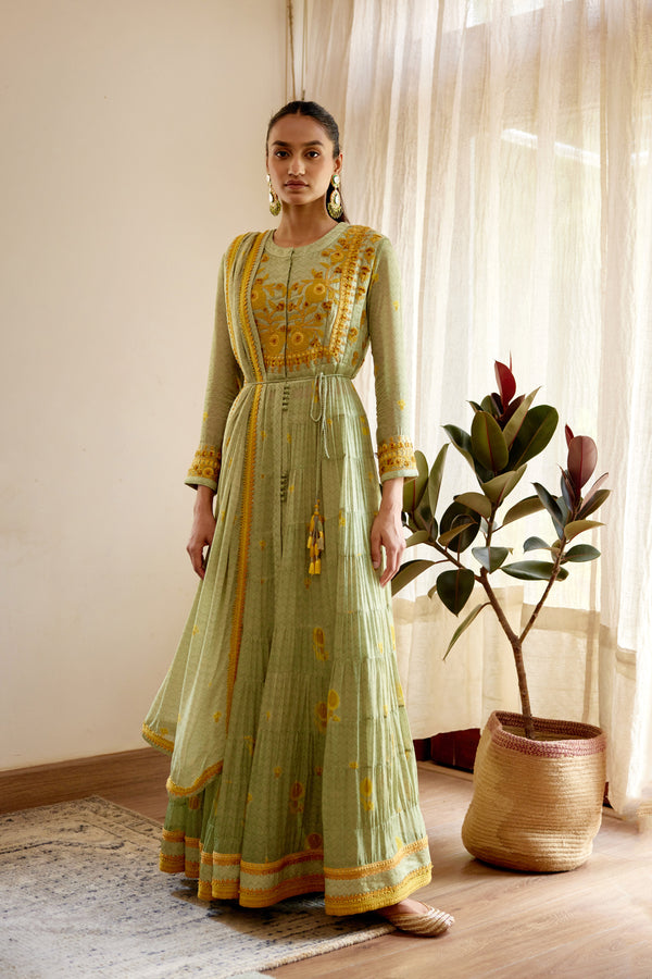 Neutral Green Anarkali Set.