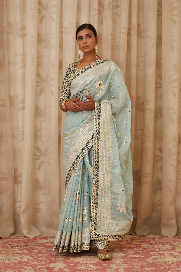 Blush Blue-Green Saree Set.