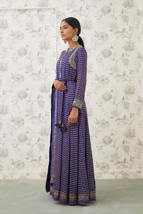 Blue Anarkali Set.