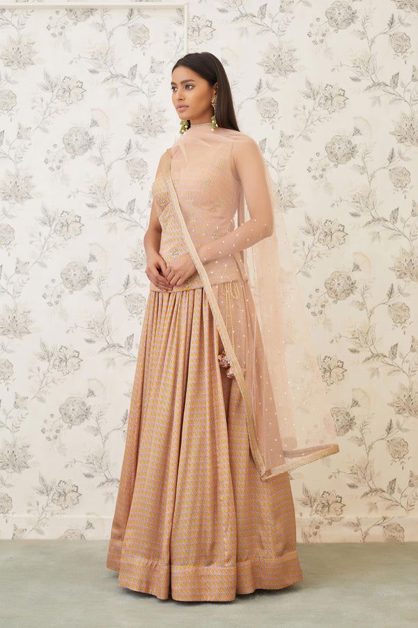 Neutral Pink Kurti & Skirt Set.